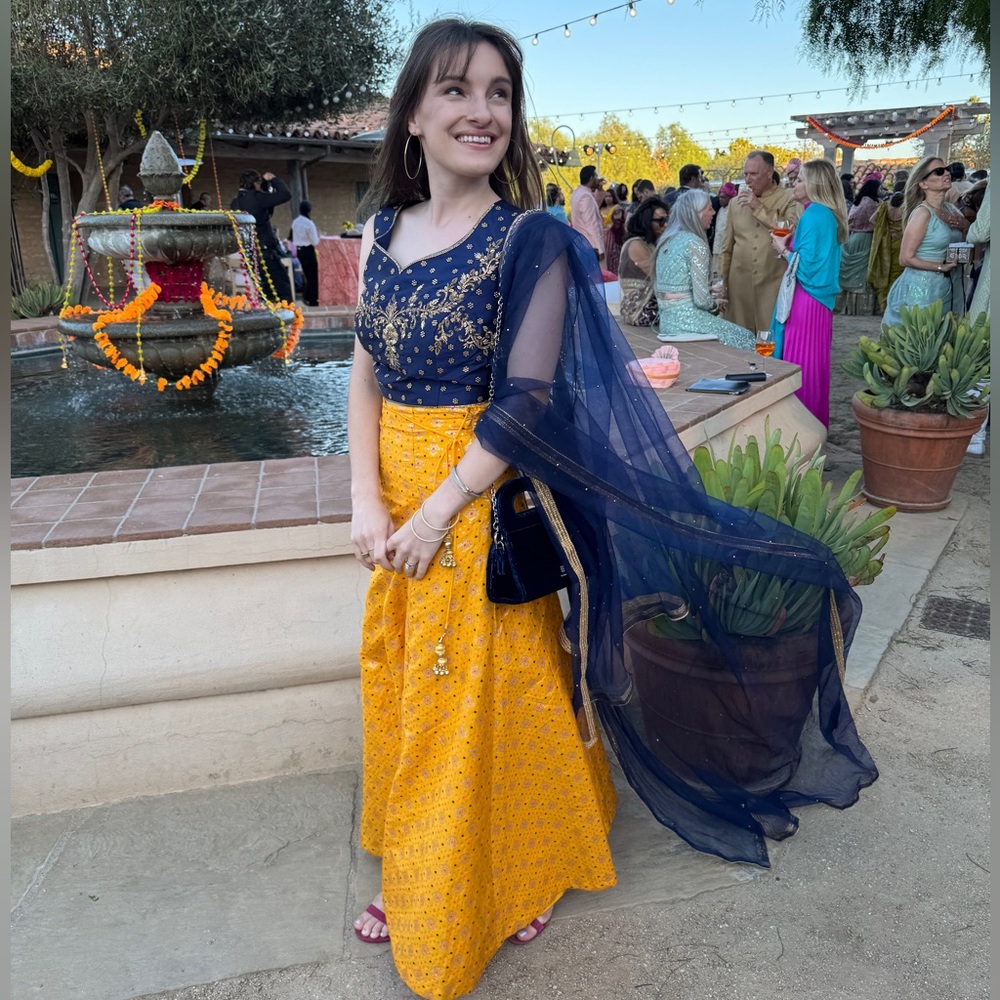 Indian Wedding Guest Set | Lehenga Choli and Navy Dupatta